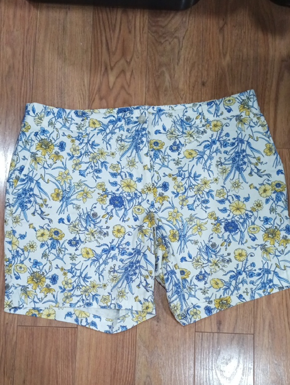 Talbots White Floral Shorts with Blue & Yellow Print